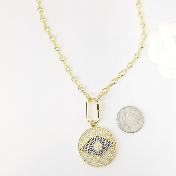 NWT Pave CZ Evil Eye 18K Gold Plated CZ Chain - Picture 3 of 9